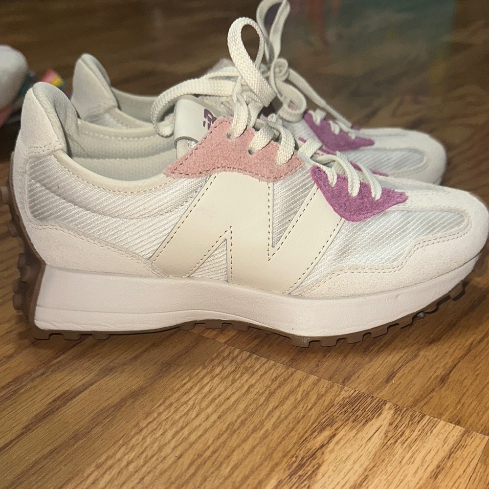 New Balance Women's Cream and Purple Sneakers